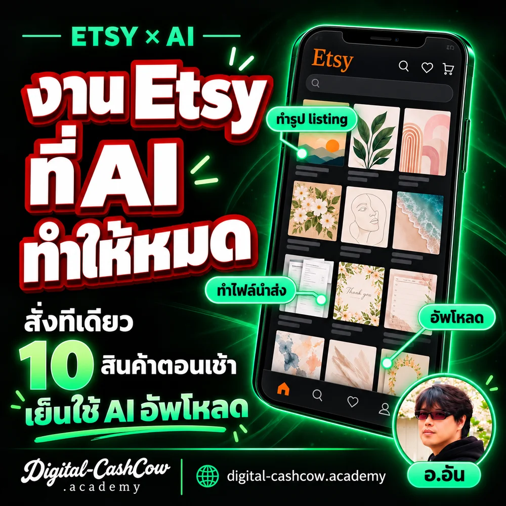 งาน Etsy ที่ AI ทำให้หมด — ทำรูป listing ทำไฟล์นำส่ง และอัปโหลด สั่งทีเดียว 10 สินค้าตอนเช้า เย็นใช้ AI อัปโหลด โดย อ.อัน